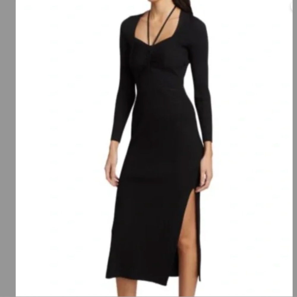 Ba&sH Bash Edora Black Midi Dress Slits Stretch Knit EUC